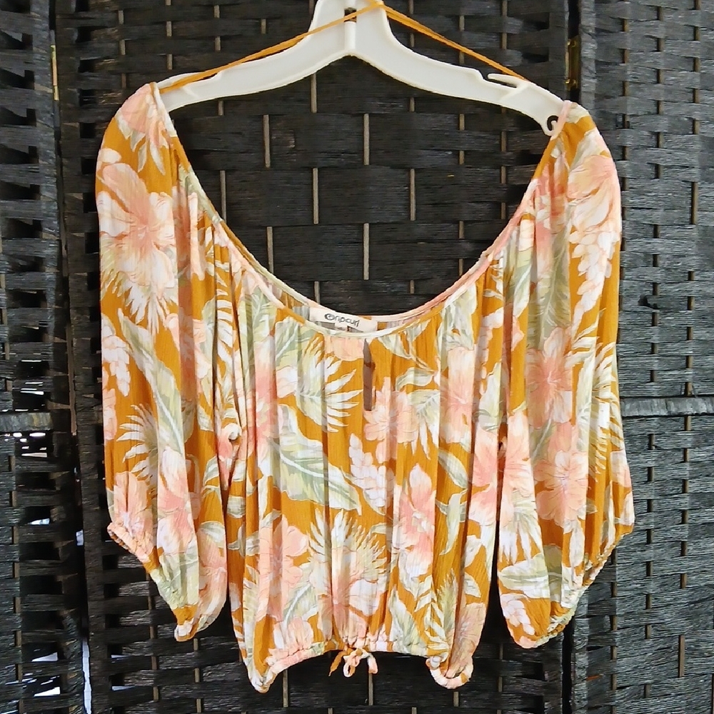 Rip Curl Womens Size Small Tropical Floral Puff Sleeve Crop Top